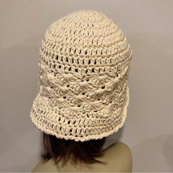 Soft, buttery yellow, cotton hand knit ladies, bucket hat - Picture 4 of 6